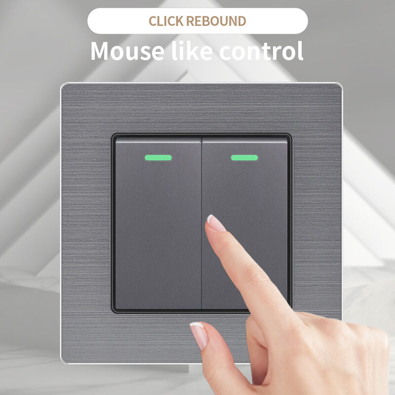FLKL 220V Gray Wall Key Switch Panel 13amp Universal 3/6 Pin Plug Socket with USB Suiz on Off Lampu 1/2/3/4 Gang 1/2 Way Modern Lighting Switches Electrical Outlet Aluminum Alloy Panel 20A Aircon Door Bell Dimming Switch Official Store