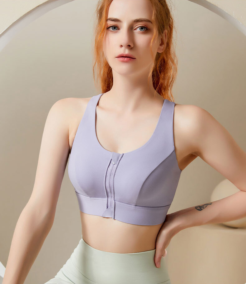 SUPERFLOWER Women's High Support Sports Bra with Front Zipper and Fixed Chest Pads for Running Yoga Fiess_voghion.com