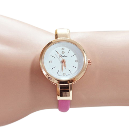 WOCO MALL Women's Rhinestone Faux Leather Super Thin Slim Strap Quartz Analog Wrist Watch