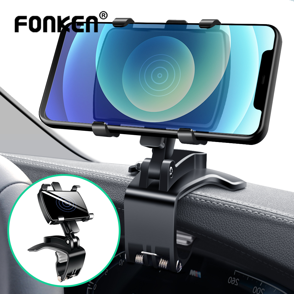 FONKEN Car Phone Holder Dashboard 360 Degree Rotation Adjustable Phone Holder Car Navigation Holder GPS Mobile Phone Clip Holder