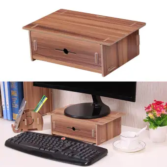 Small Desk Monitor Riser Stand Organizer Wood With Pen Holder
