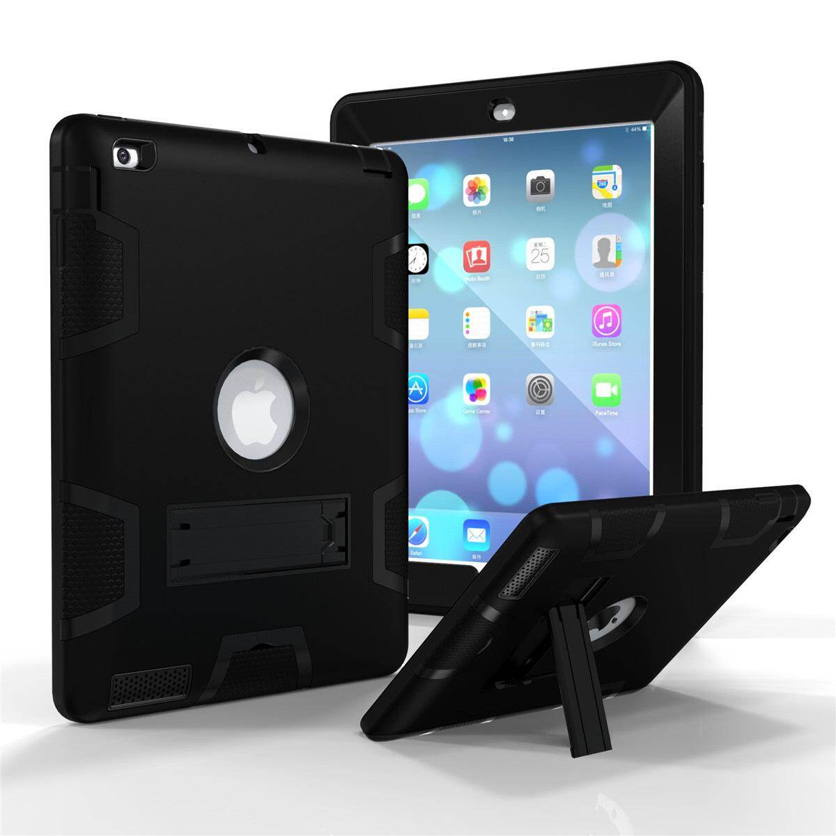 for iPad 4 3 2 Case [Full Body Protective] Rugged Three Layer Hard PC+ Soft Silicone Hybrid Armor Cover, with Adjustable Built-in Kickstand, Anti Slip, Shockproof, Impact Resistant