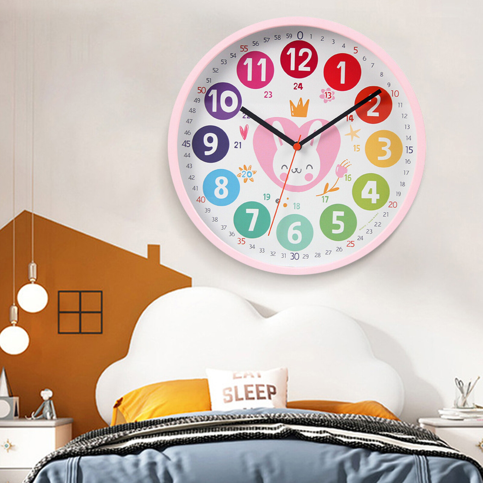 Licao Lighting Kids Wall Clock Cartoon Creative Early Education Learning Clock Multi-style Color Decoration Round Alarm Big Number Print Teaching Clock for Kids Excellent Kids Education
