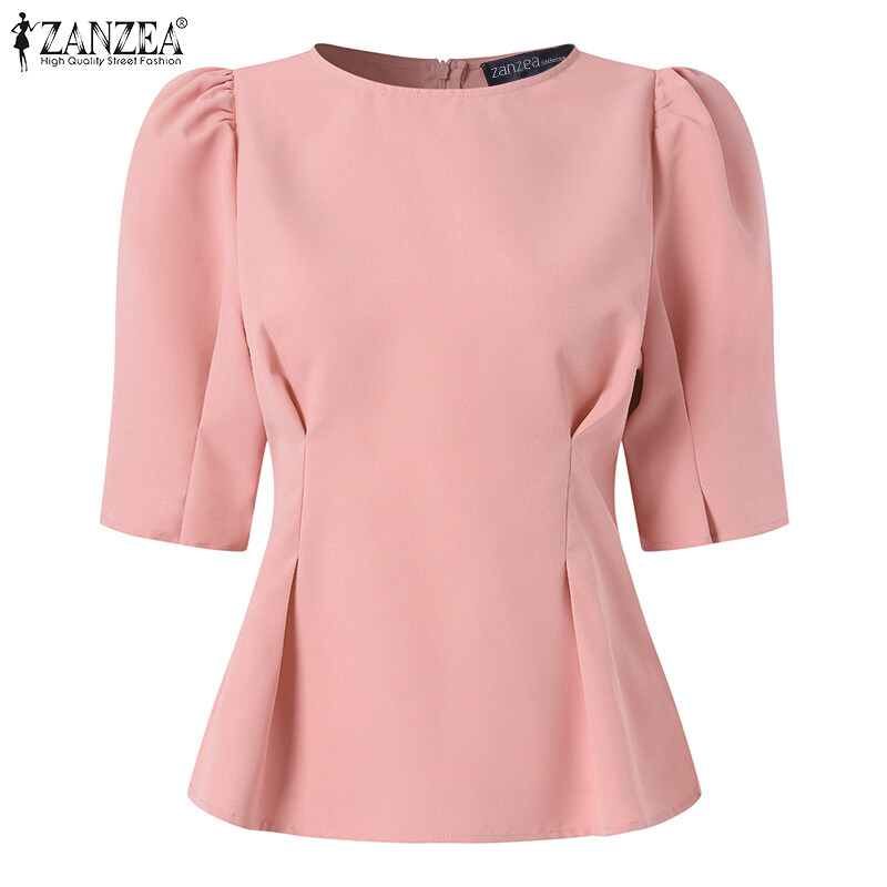 ZANZEA เสื้อผู้หญิงแขนพัฟธรรมดาสไตล์เกาหลีเสื้อยืดคอกลมลำลองผู้หญิง #10 ...