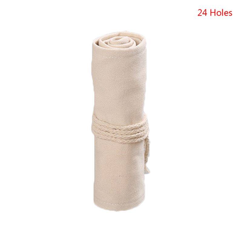 12/24/36/48/72 Holes Canvas Roll Up Pen Curtain Pencil Bag Case Makeup Wrap Holder Storage Pouch