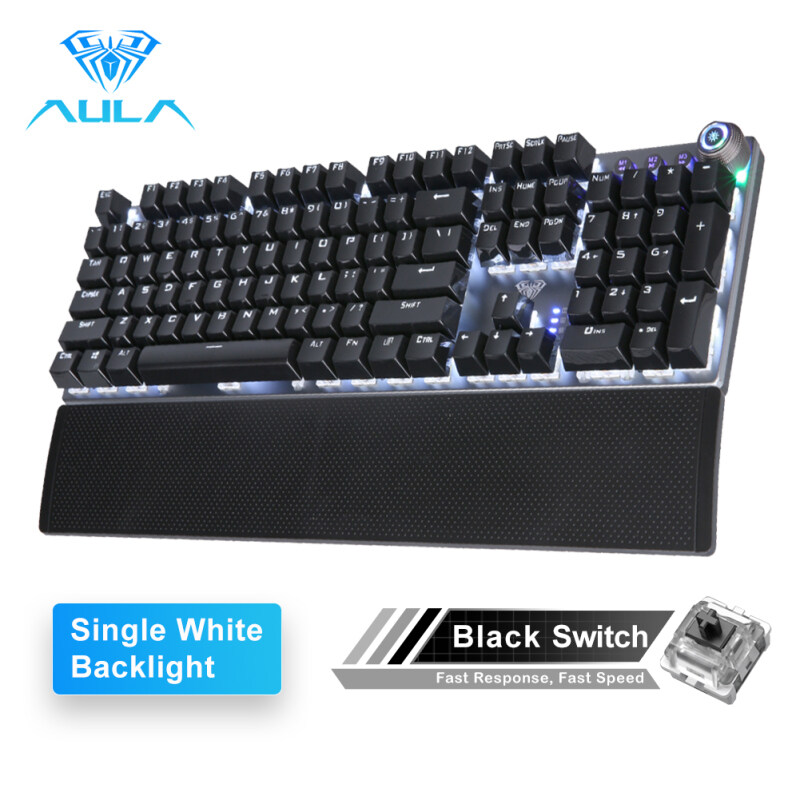 AULA F2058/F2088 Mechanical Gaming Keyboard wrist rest Multimedia Knob, Marco Programming metal panel LED Backlit keyboard for Computer Gamer Singapore