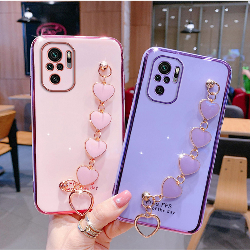Ốp Bảo Vệ Máy Ảnh Chính Xác Cho Xiaomi Redmi 10 Note 10 Note 10S Note 10 5G Note 10 Pro Ốp Chống Rơi Mạ Phong Cách Nữ Tính Với Vòng Tay Họa Tiết Tình Yêu Dễ Thương