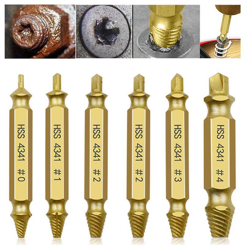 KIPRUN 6 PCS Damaged Screw Extractor Drill Bit Set Stripped Easily Take Out Broken Screw Bolt Remover Extractor Demolition Tools