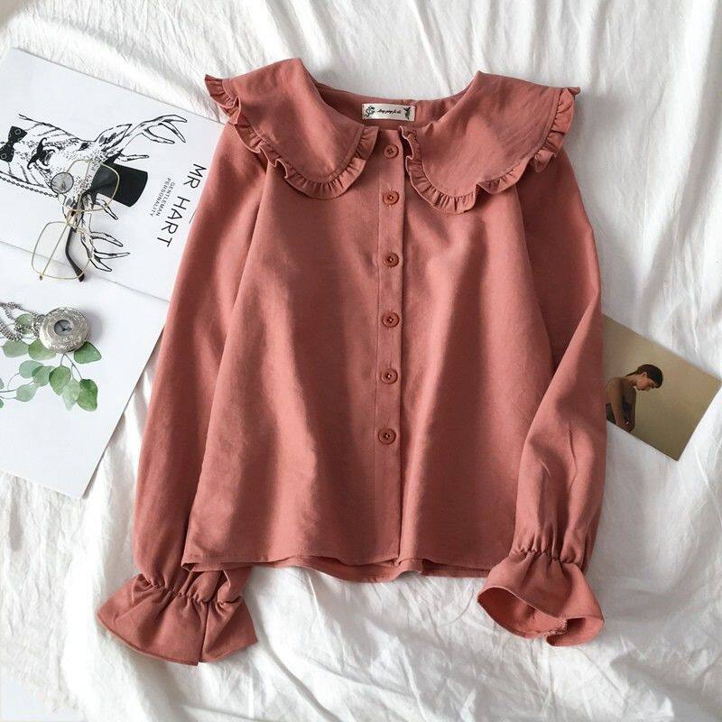 Plus size Red doll collar Tshirt for Women Korean Christmas red Blouses New Year casual all-match top