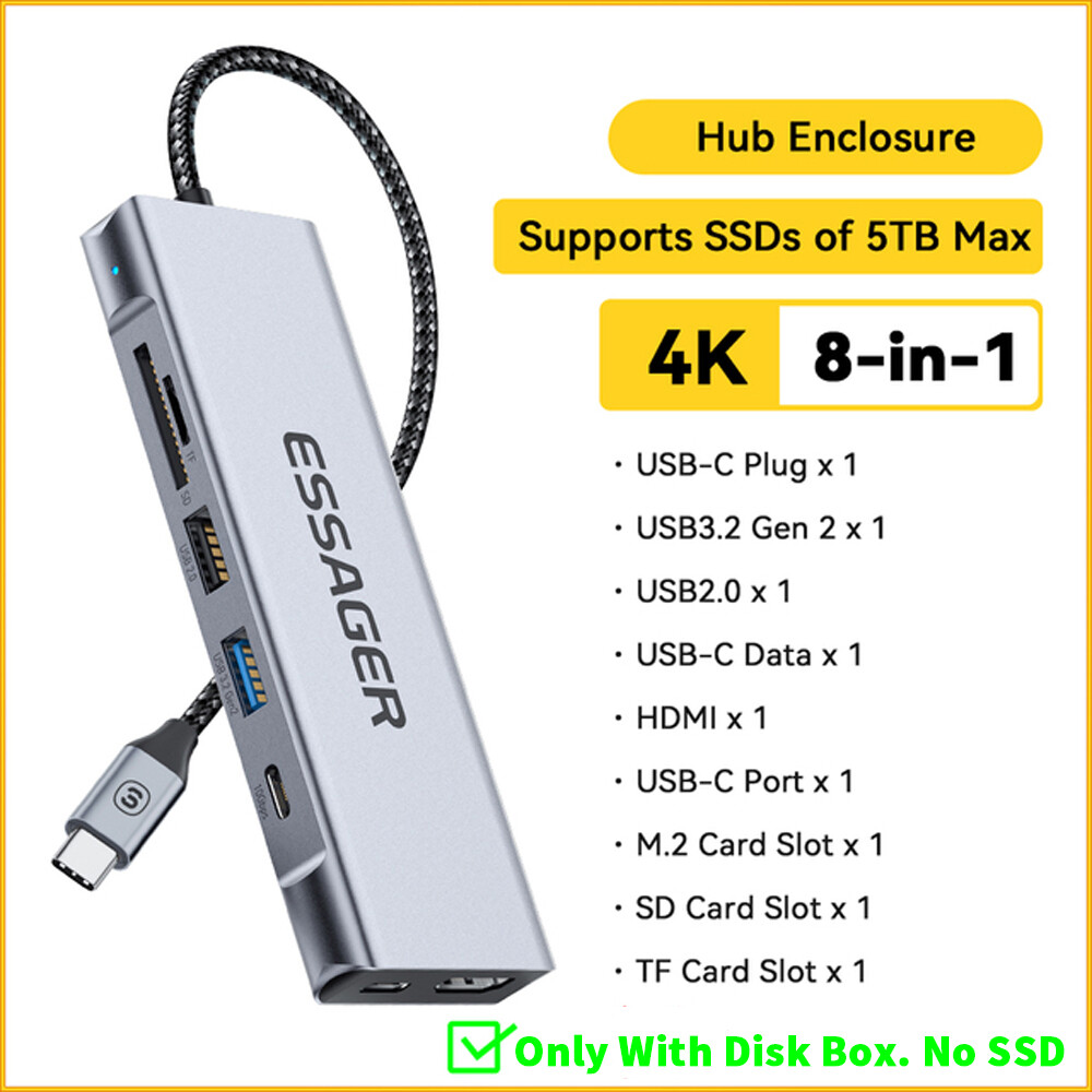 Essager USB Type C Hub With Disk Storage Function 8 in 1 USB C to SATA SSD HDD Laptop Dock Station PC For Macbook Pro Air M1 M2