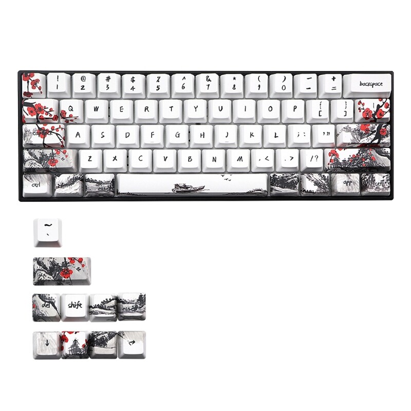 71 keys wangjiang plum blossom keycap dye sublimation oem mechanical keyboard keycap for gh60 xd64 dz60 gk61 gk64