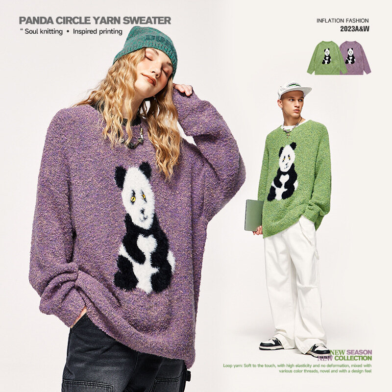 INFLATION Brand 2023 Autumn/Winter New Panda Circle Jacquard Sweater Pullover Academy Style Loose knit