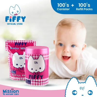 FIFFY Baby Wipes Pink 98-923 (100s can + 100s Refill)