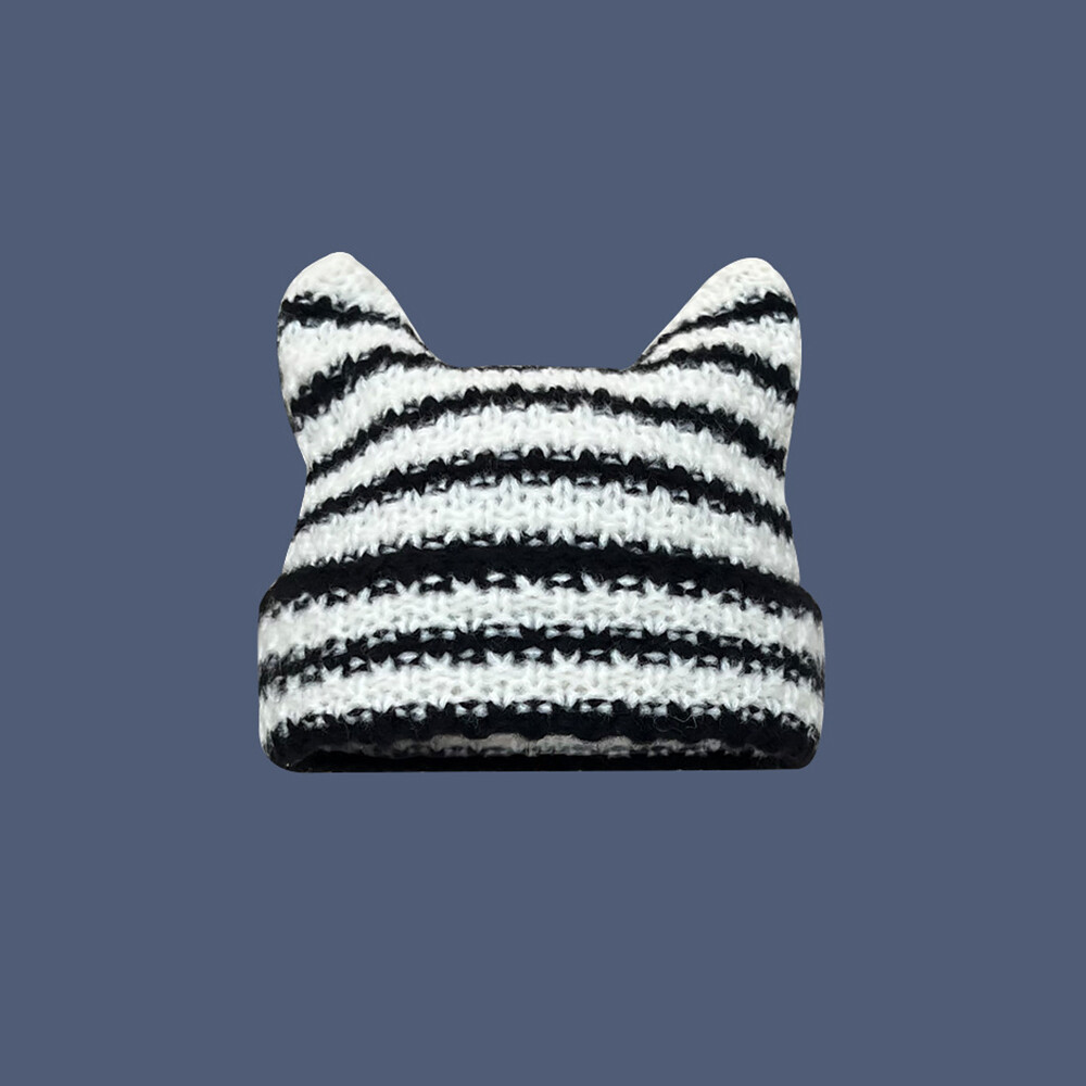 Thick hat y2k beanies knitted hat winter warm cap hip hop cap for women cap harajuku cap cat ear cap stripe cap