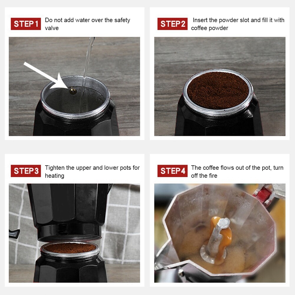 Bình Cà Phê Moka Máy Pha Espresso, Máy Pha Cà Phê Nhôm 3 Ly