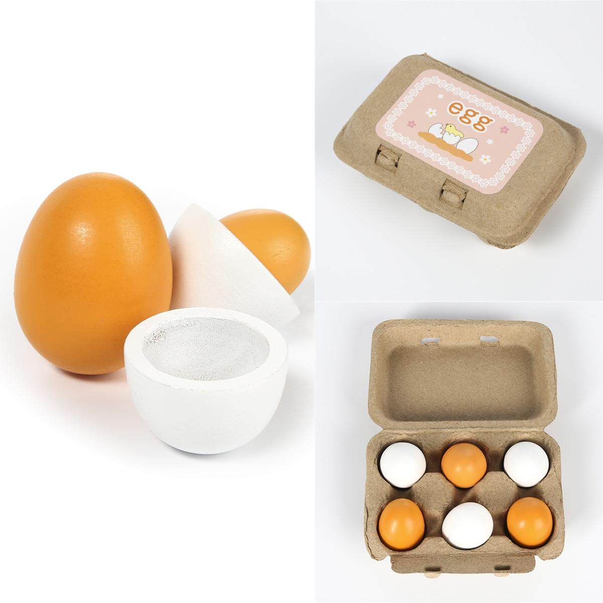 6PCS Wooden Eggs Yolk Pretend Play Kitchen Food Cooking Kids Children Baby Wi ^F 