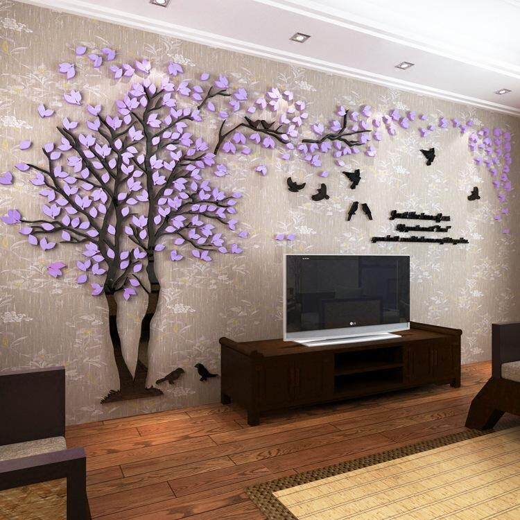 3D Acrylic Dán Tường Cặp Đôi Cây Dán Tường Nhà Phòng Khách Phòng Ngủ TV Nền Tường Thời Trang Decal Dán Tường Cây Xanh