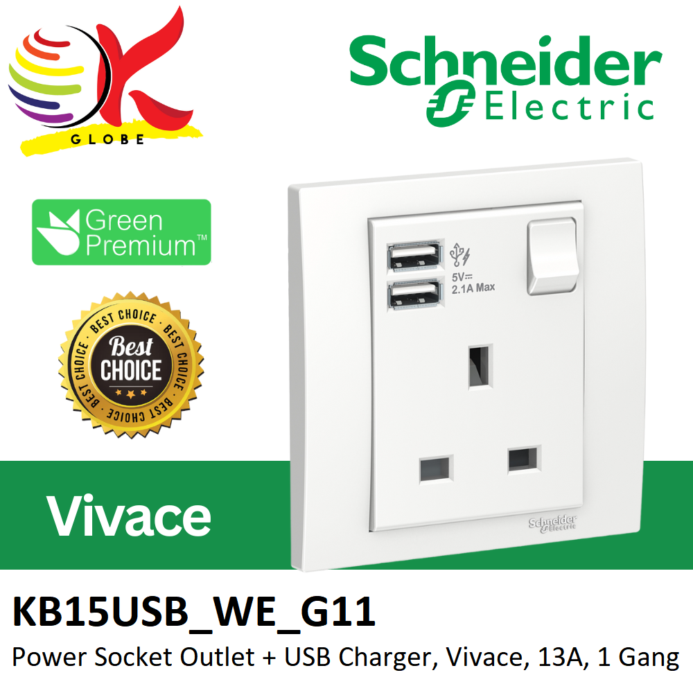 Schneider electric vivace series 13a 1 gang power socket outlet usb