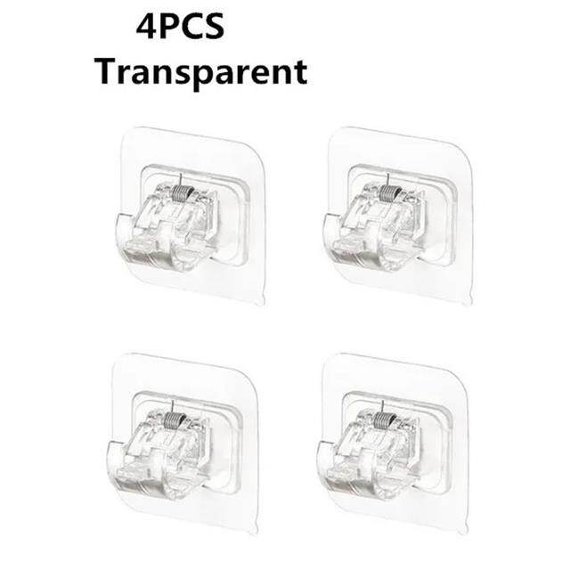 2/4pcs Nail Free Adjustable Curtain Rod Holder Clamp Hook Rod Bracket Holders Adhesive Wall Curtain Fixed Clip Hanging Rack Hook