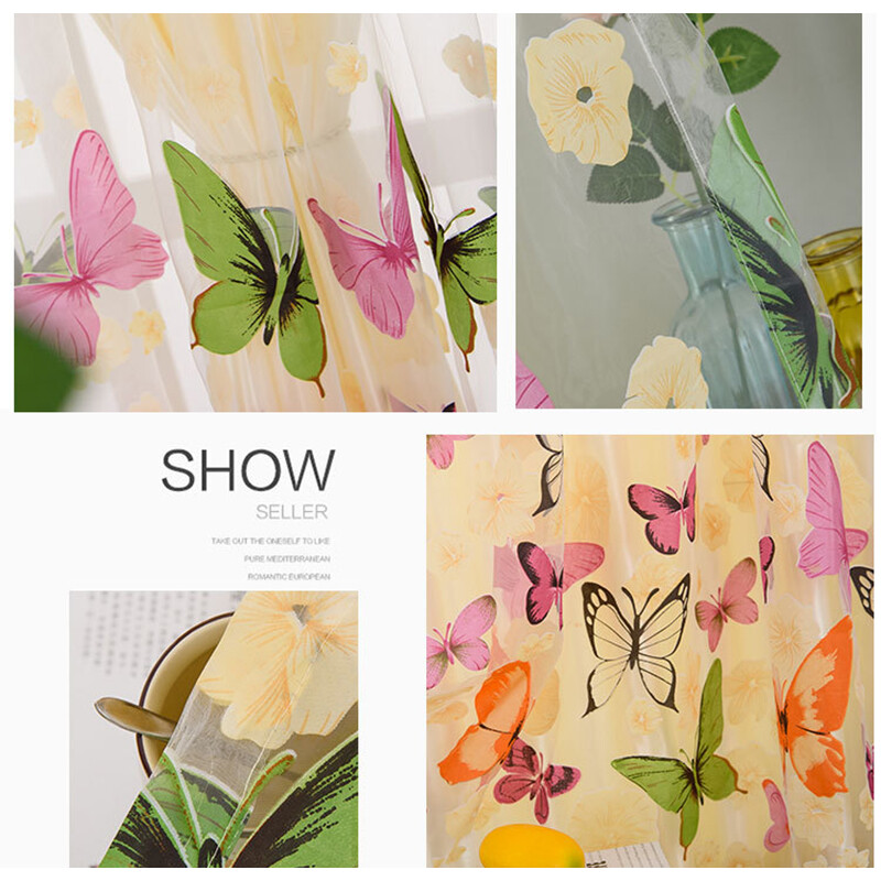 KS New printed big butterfly yarn finished curtain