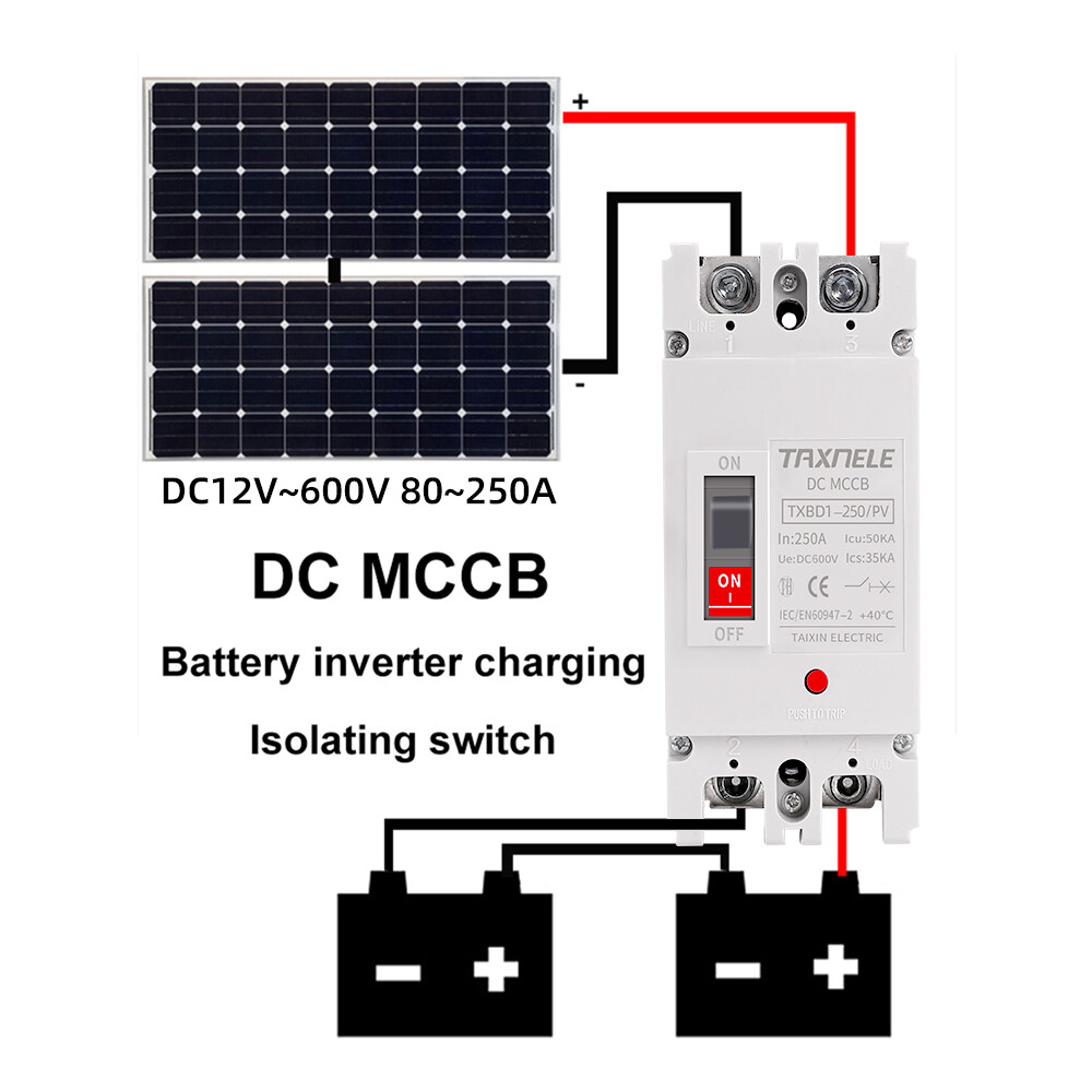 Solar Molded Case DC Circuit Breaker MCCB 1P 2P 250V 600V Overload Protection Switch Protector Solar Photovoltaic PV 150A 250A Battery Isolator