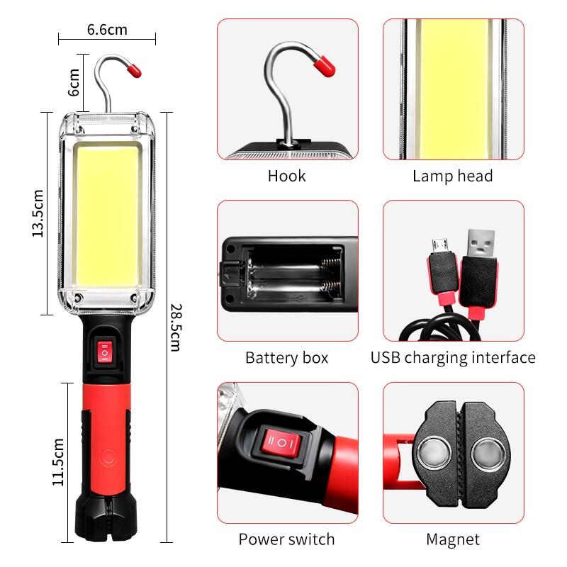 Siêu Đèn pin sáng LED Đèn làm việc COB LED Đèn làm việc Móc Nam Châm Đèn Cắm Trại đèn pin USB Có Thể Sạc Lại Không Thấm Nước Đèn Khẩn Cấp Có Thể Sạc Lại Sửa Chữa Ánh Sáng cầm tay nhẹ Cho Xe Đèn Pin Đèn làm việc