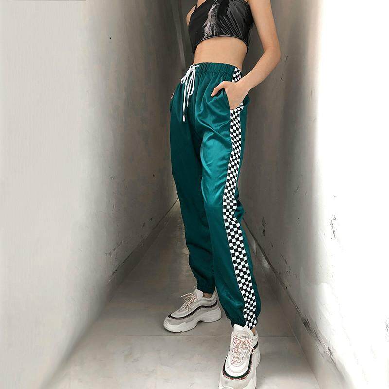 high waist patchwork pants