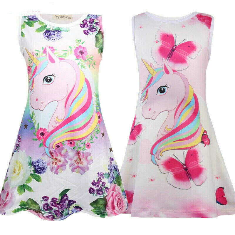 Unicorn Pony Children Dress For Kids Girls Clothes 8-12 Years Olds Summer