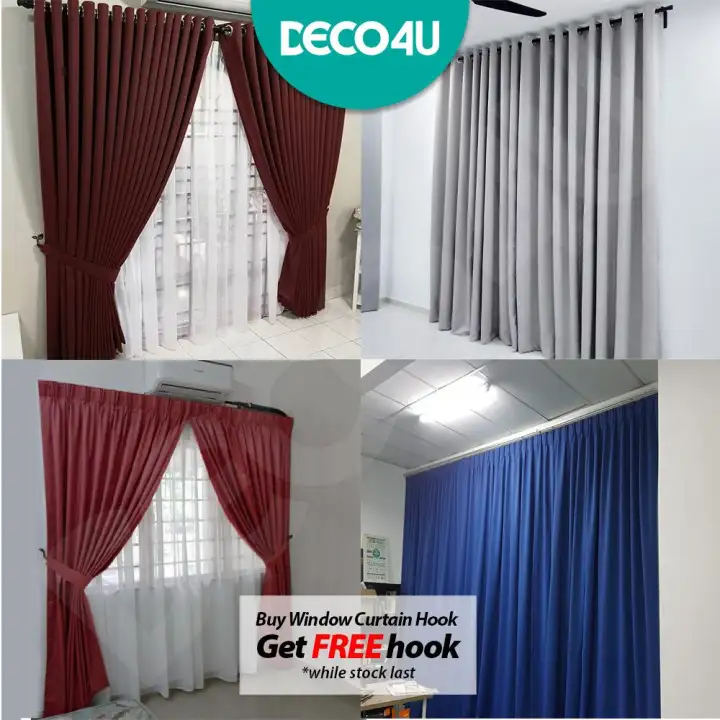 Deco4u Ring Hook Langsir Curtain 80 Blackout Tebal Bedroom Window