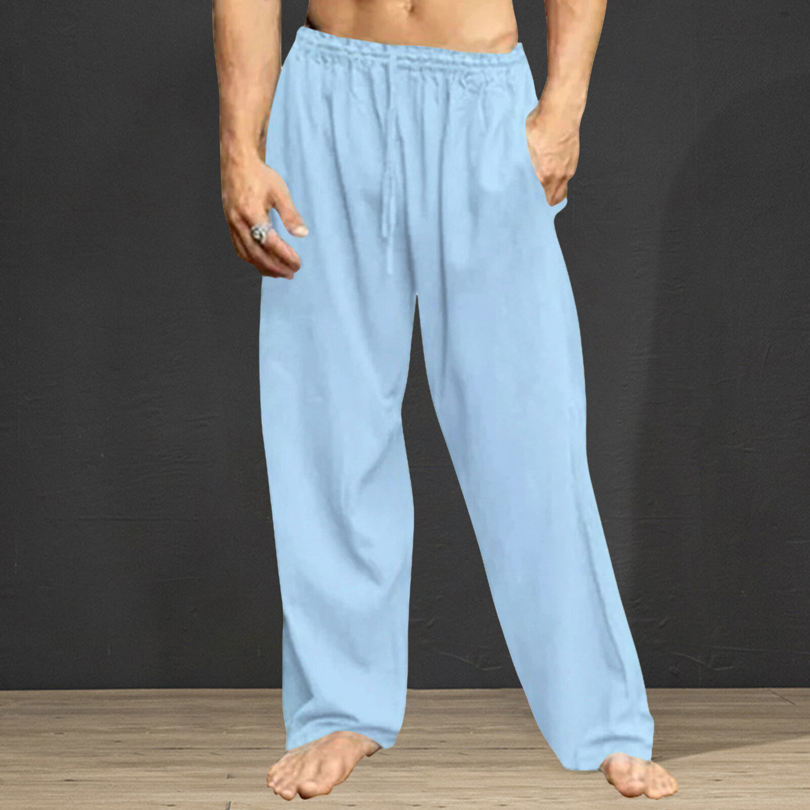 TENGL Drawstring Casual Pants Solid Color Long Pants Comfortable Men's Drawstring Pants for Casual and Sporty Style Wide Leg and Solid Colors Perfect for Streetwear