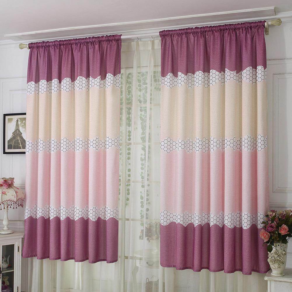 [Chinatera] 100x200cm Simple Nordic Style Wide Strip Half Shading Curtain Bedroom Living Room Semi Blackout Purdah European Vintage Curtain