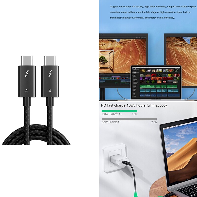 for Thunderbolt 4 Cable USB4 40Gbps USB Type C to Type C PD 100W 8K Cable Data Transfer USB-C Cable for Macbook
