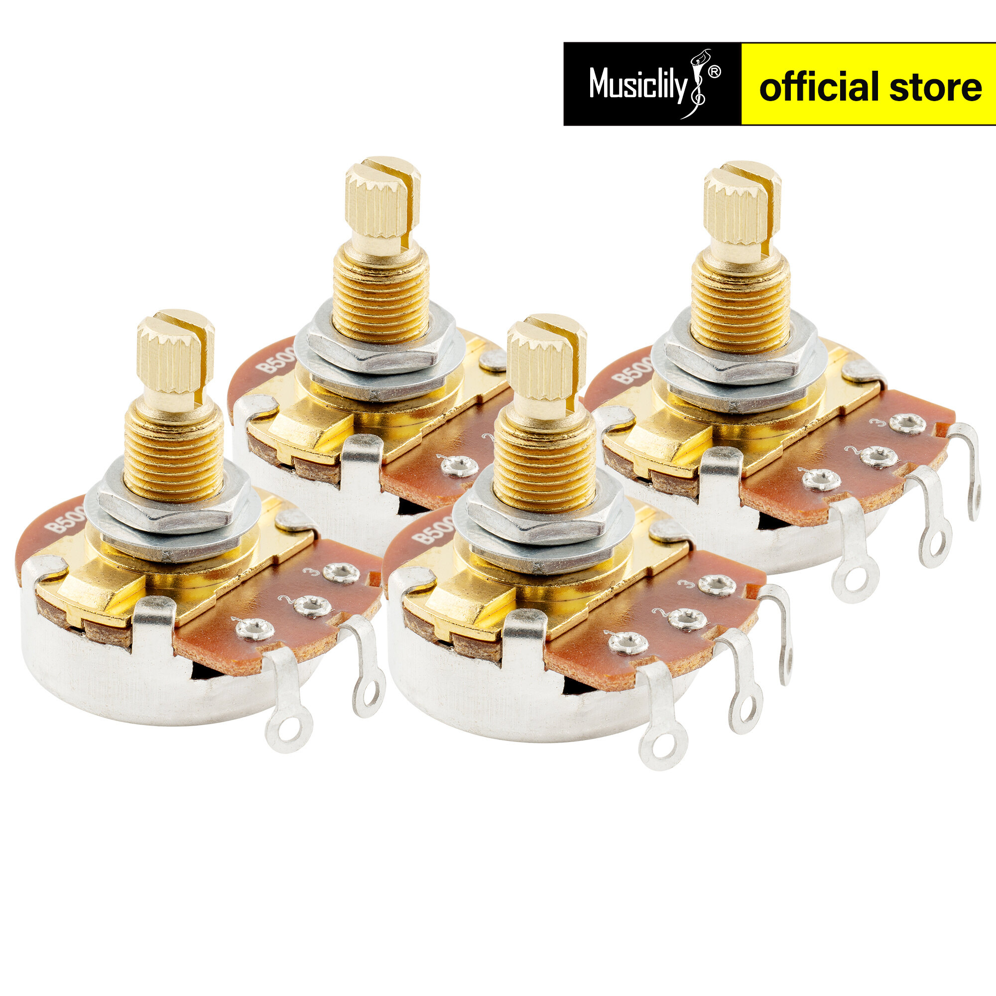 Musiclily Pro B500K Brass Shaft Metric Coarse 18-Spline Split Shaft Pots Linear Taper Potentiometers for Electric Guitar Bass