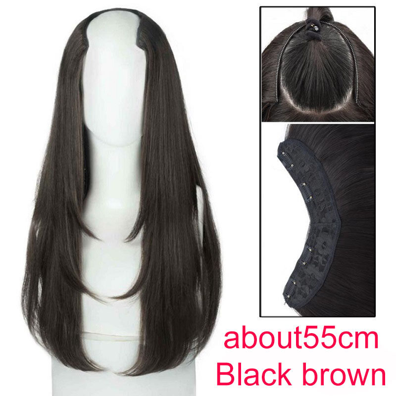 55cm Synthetic Layered Long Hair Extension Natural Invisible Hairpiece Wig for Women