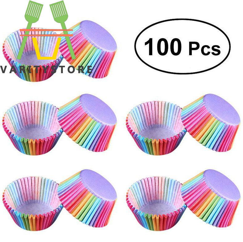 【Varitystore】100 Pcs Rainbow Cupcake Paper Liners Cupcake Boxes Baking Cup Egg Tarts Tray