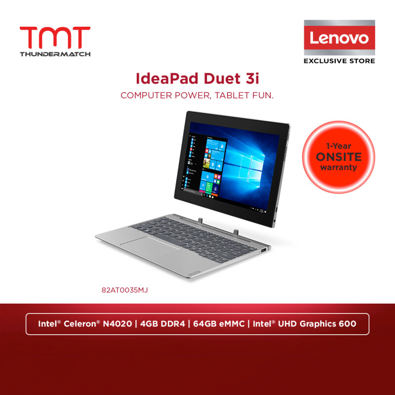 Lenovo Ideapad Duet 3 10IGL5 82AT0035MJ Laptop Celeron N4020 4GB-OB 64GB eMMC 10.3WUXGA HD Touch Win10 No Bag Malaysia