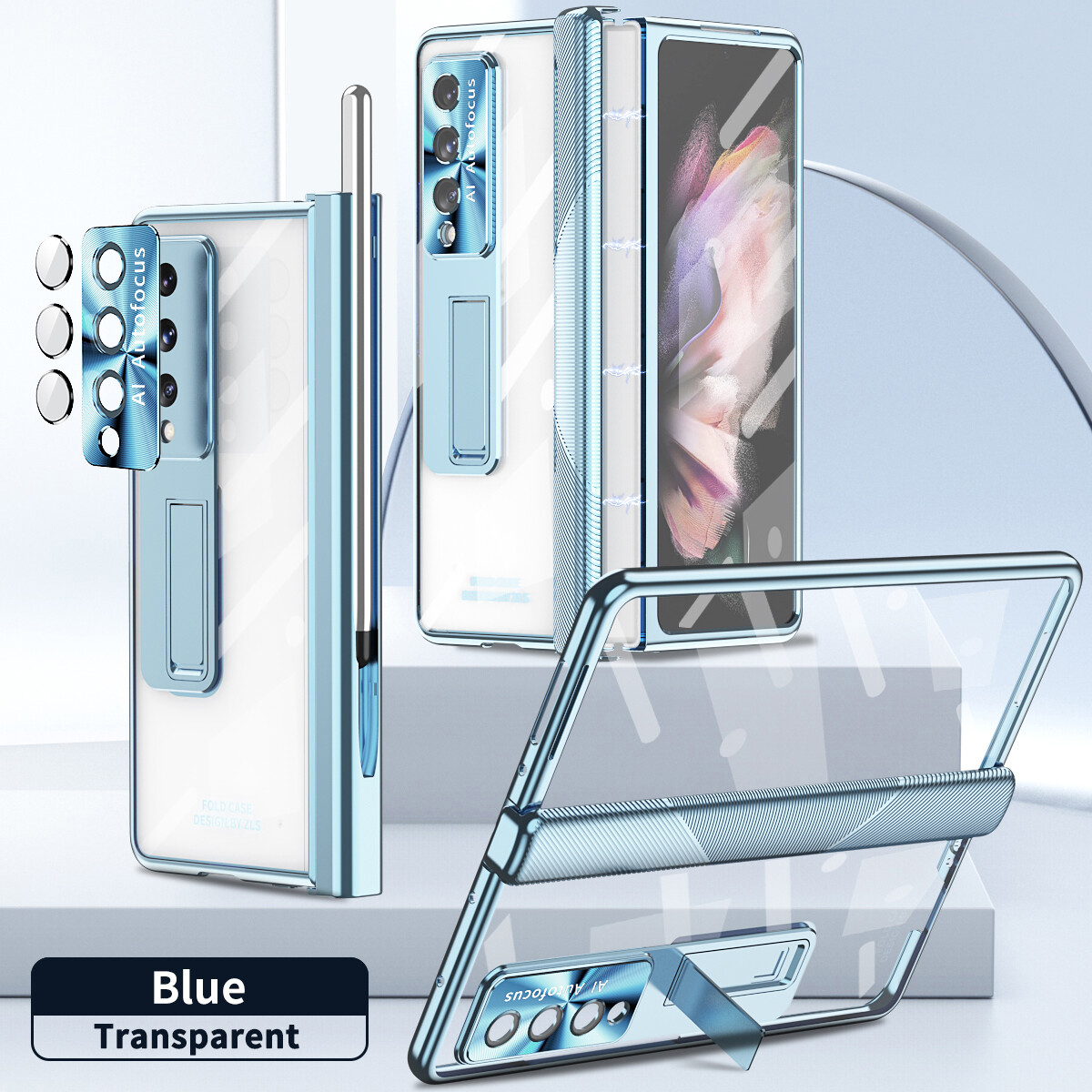 Samsung Galaxy Z Fold 4 Z Fold 5 Luxury case for Samsung Galaxy Z Fold 3 4 5 Case Transparente With S Pen Tempered Film Kickstand Full Protection For Fold 5 Fold 4 Luxury Cove