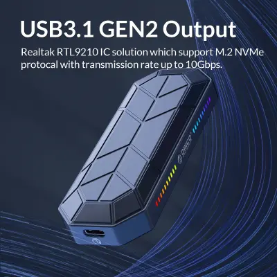 RGB M2 SSD เคส NVME Enclosure M.2ไปยัง USB Type C 3.1 Gen2 10Gbps SSD กล่องเกมเย็นสไตล์ M.2 SSD