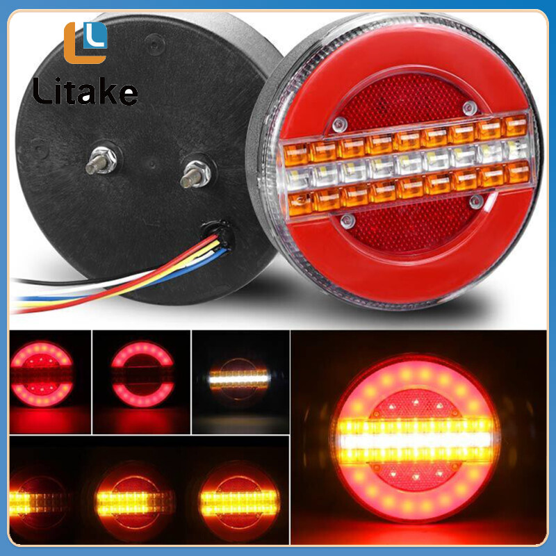 4Pcs 12V 24V Round LED Red White Tail Lamp Reversing Brake Rear Bumper Fog Running Light Kit For Trailer Truck RV Caravan Camper