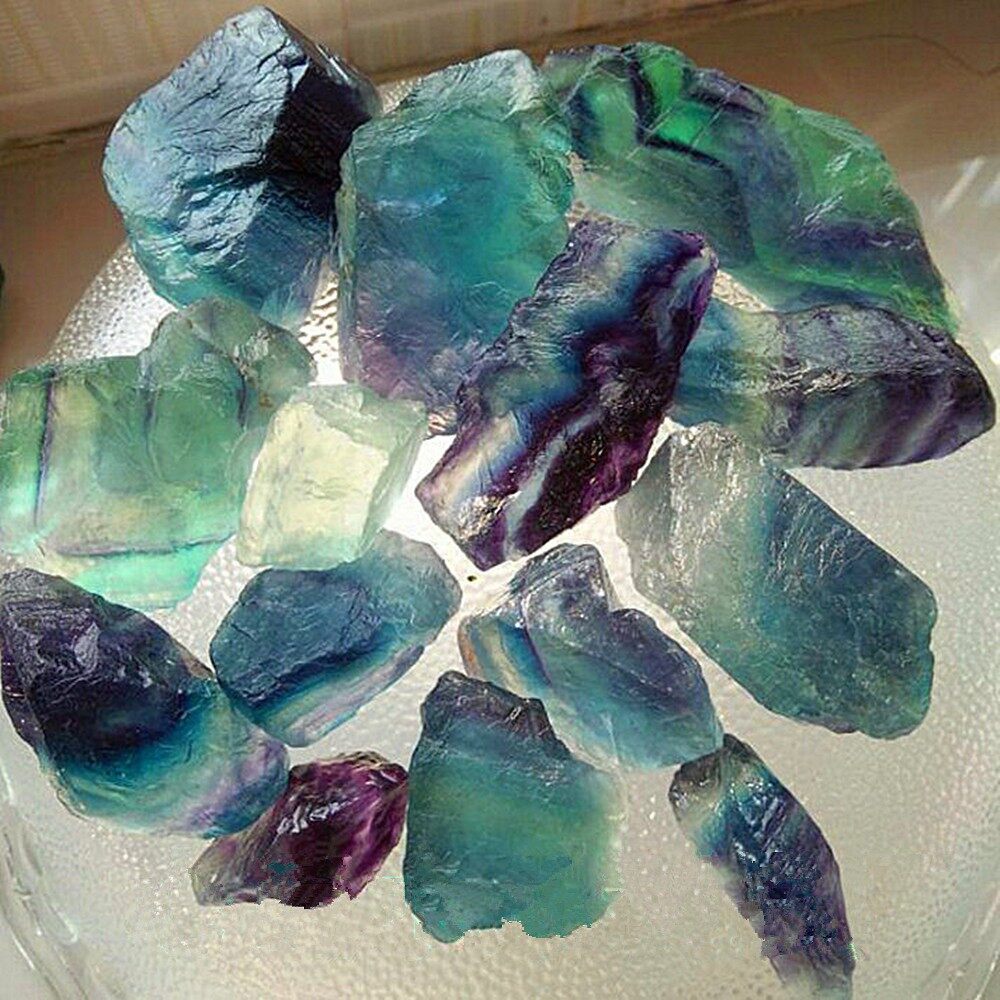 sanhe 1pcs Natural Fluorite Quartz Crystal Stones Rough Polished Gravel Specimen