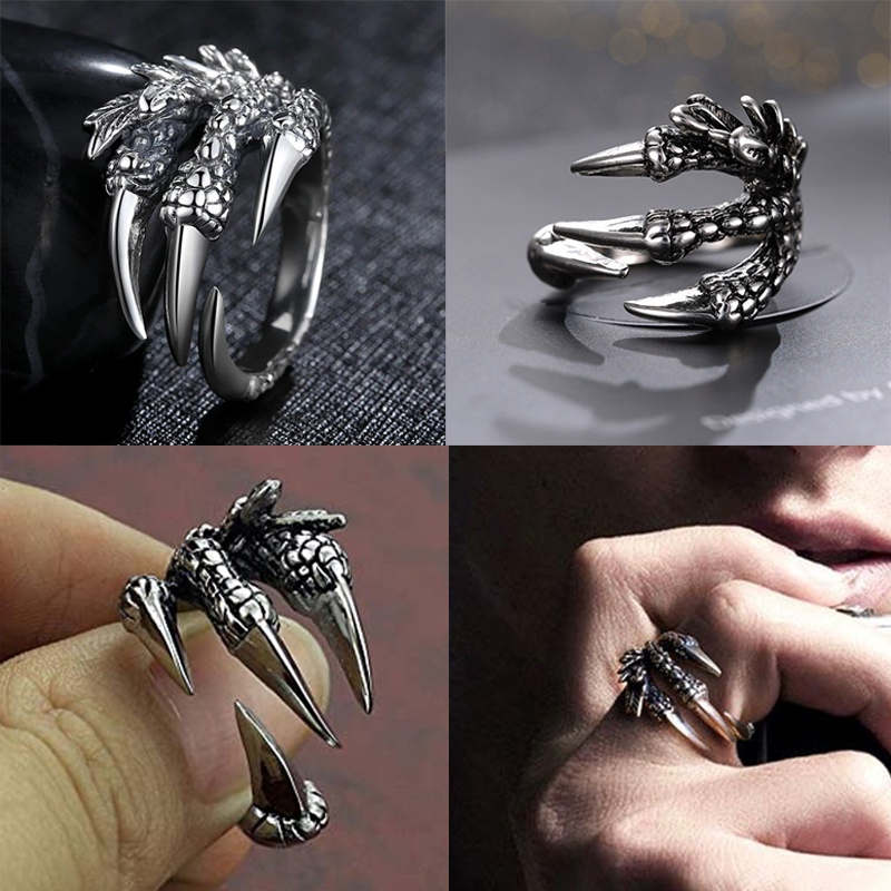 JAJAFOOK Men's Gothic Wolf Dragon Claw Ring - Stainless Steel, Silver Finish, Sizes 8-13, 17mm Width - View #3