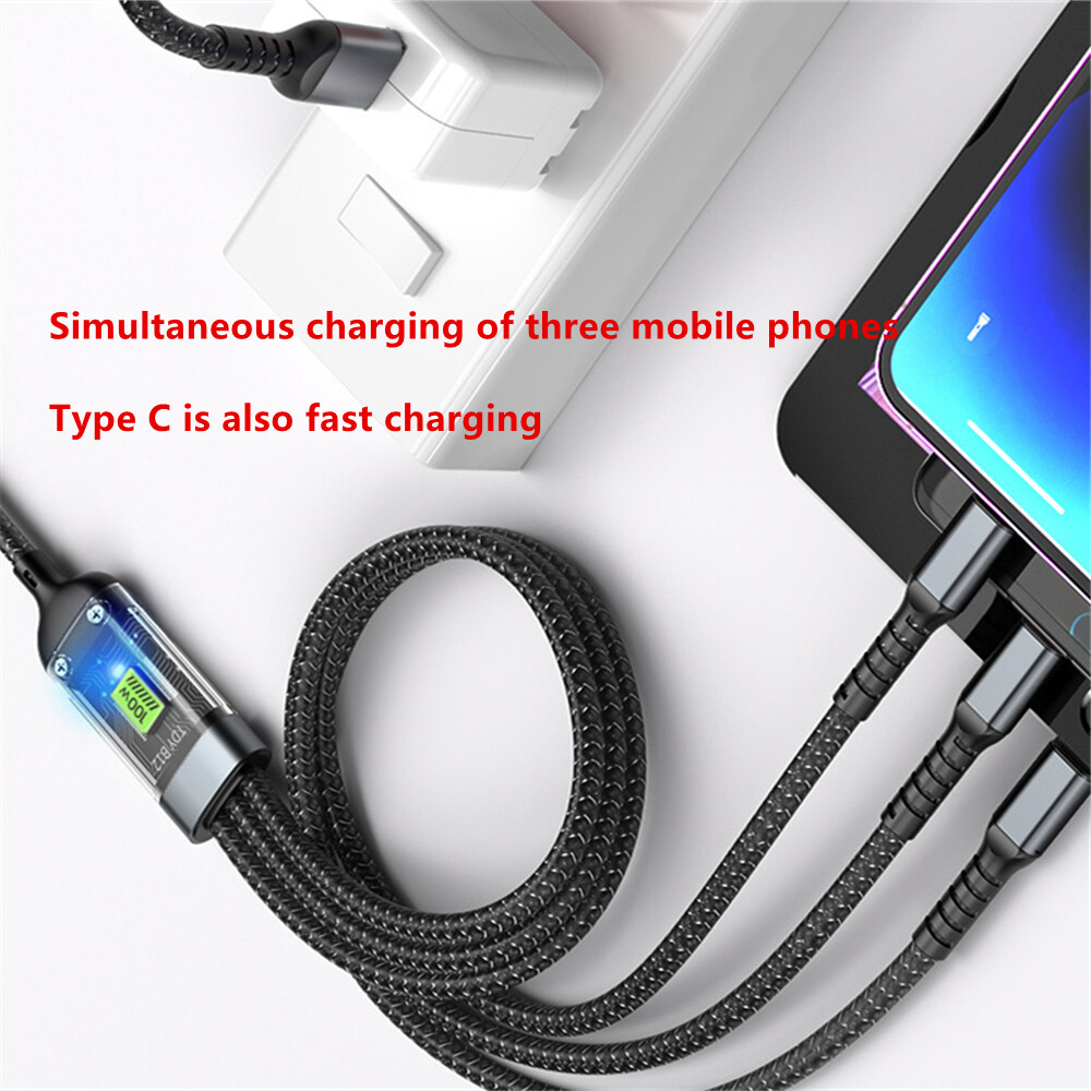 Vaorlo Ban Đầu 3 Trong 1 Nhanh Chóng Cáp sạc 1.2M 100W Loại C đường dây truyền tải Dữ Liệu cổng Micro USB Lightning Tương Thích Với iPhone IOS dây sạc Cho Android Huawei Xiaomi