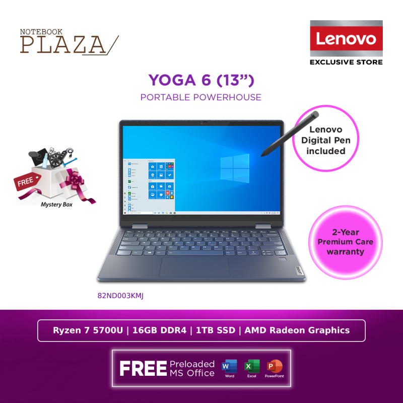 Lenovo Yoga 6 13ALC6 82ND003KMJ 13.3 FHD Touch Laptop Abyss Blue ( Ryzen 7 5700U, 16GB, 1TB SSD, ATI, W10, HS ) Malaysia