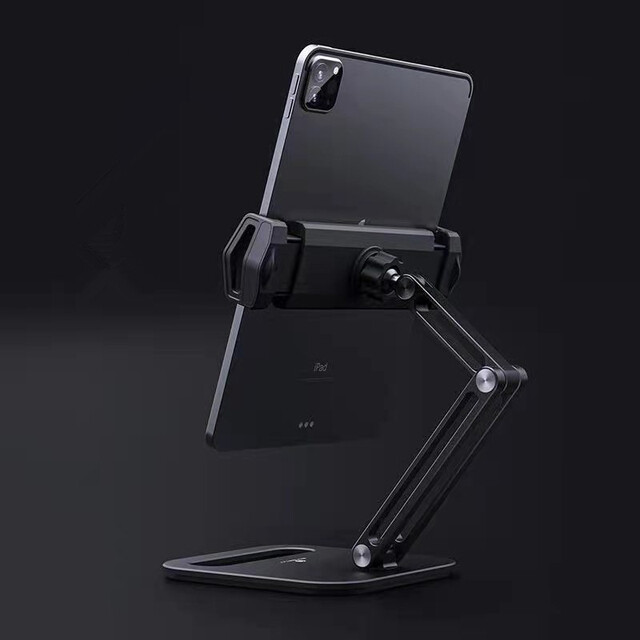 JDB Foldable Tablet Stand Three Shaft Design Bracket Multi Angle Adjustable Tablet Support Desktop Aluminum Hands Free Cell Phone Holder for iPhone iPad Air Mini Pro 4-13 inch