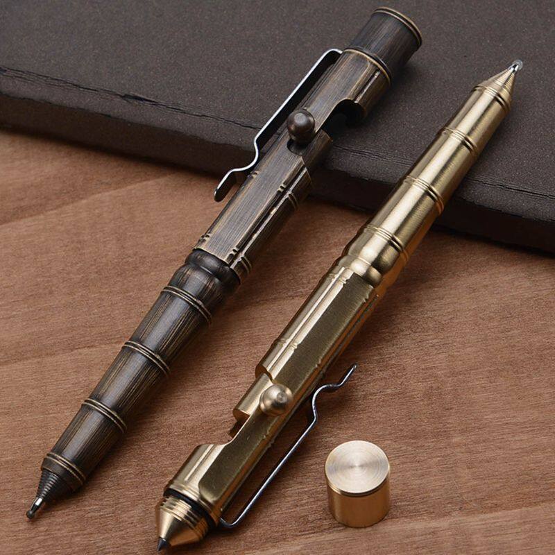 Solid Brass Gel Ink Pen Retro Bamboo Node Bolt Action Writing Tool School Office Stationery Supply