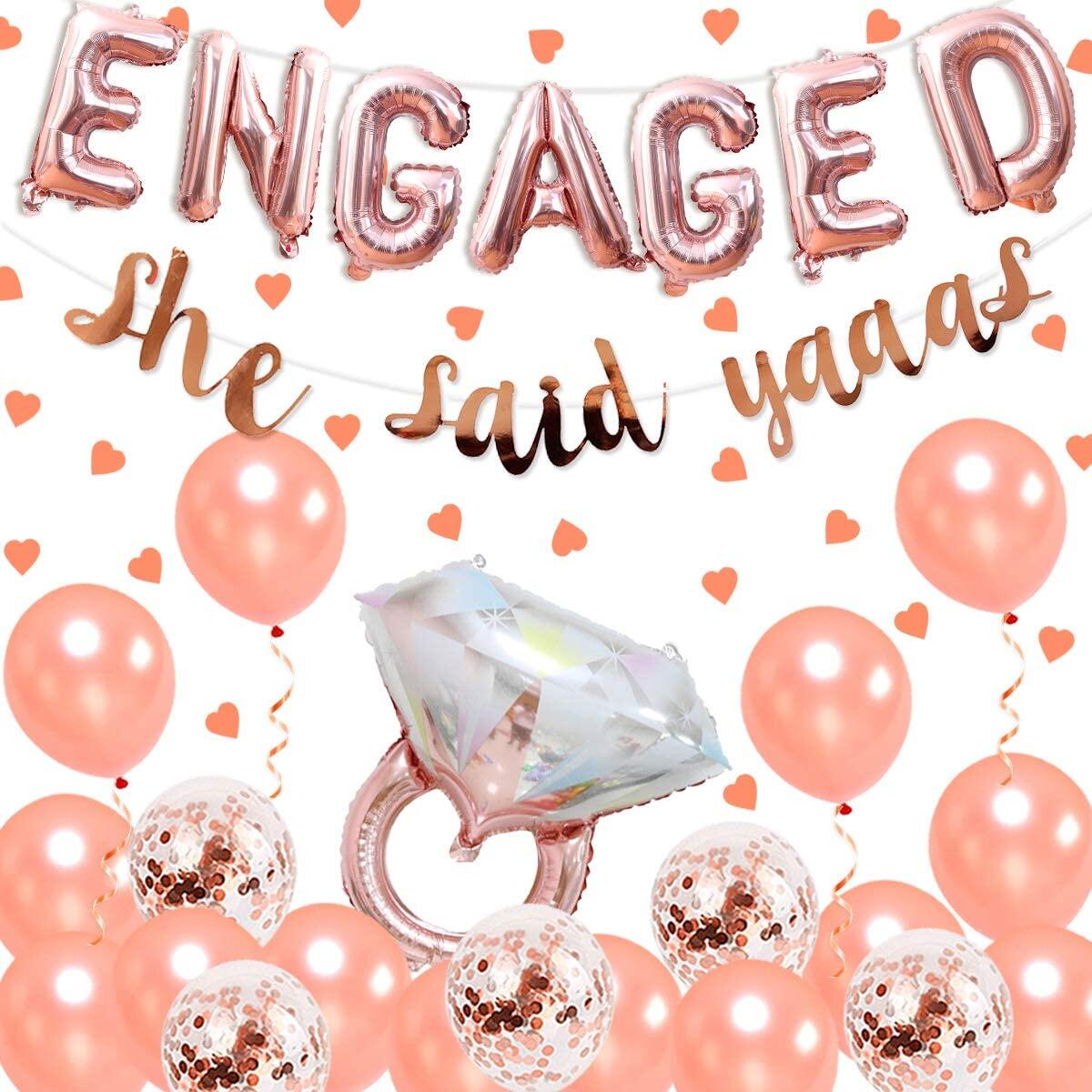 Engagement Party Decorations Rose Gold She Said Yaaas Banner, Red Heart Confetti, Ring Balloon for Hen Bachelorette Party, Bridal Shower, Wedding, Valentine's Day Party Set
