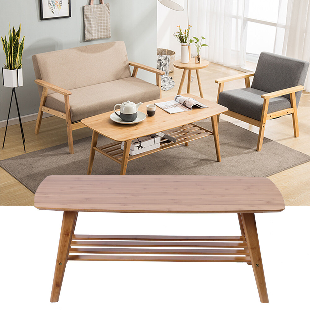 Household Living Room Modern Double Layer Bamboo Coffee Tea Table 100x50x40cm Furniture Lazada Ph