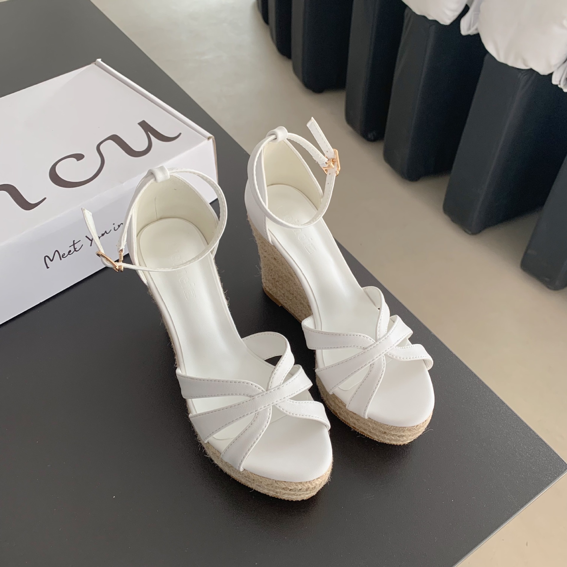 Women's Summer New Rope Bottom Peep Toe Wedge Sandals 9cm