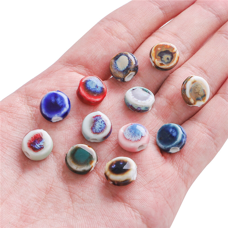 10 Cái/túi Hạt Charm Hình Đĩa Tròn Phẳng Sứ Trung Quốc Thủ Công Tinh Tế Độc Đáo Chất Lượng Cao 11Mm, Cho Bông Tai Vòng Cổ Vòng Tay Phụ Kiện Làm Thủ Công Trang Sức Tự Làm