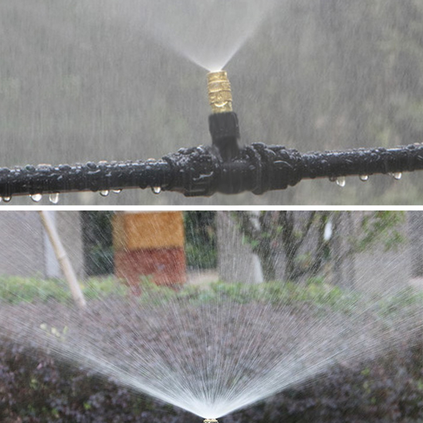 Adjustable Copper Misting Nozzle w/ 4/7mm Plastic Tee Connector Brass Watering Irrigation Sprinkler Cooling Nozzle 1pc